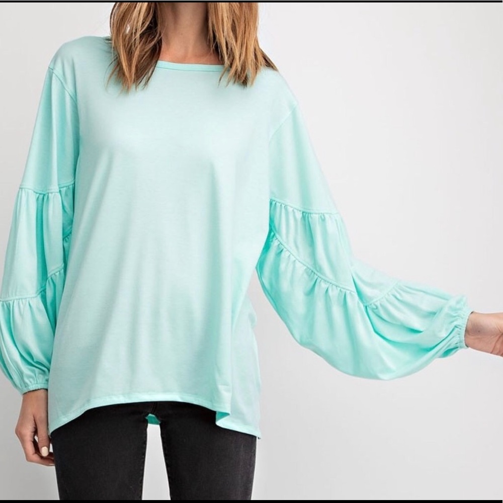 The Lacey Aqua Bubble Sleeve Top